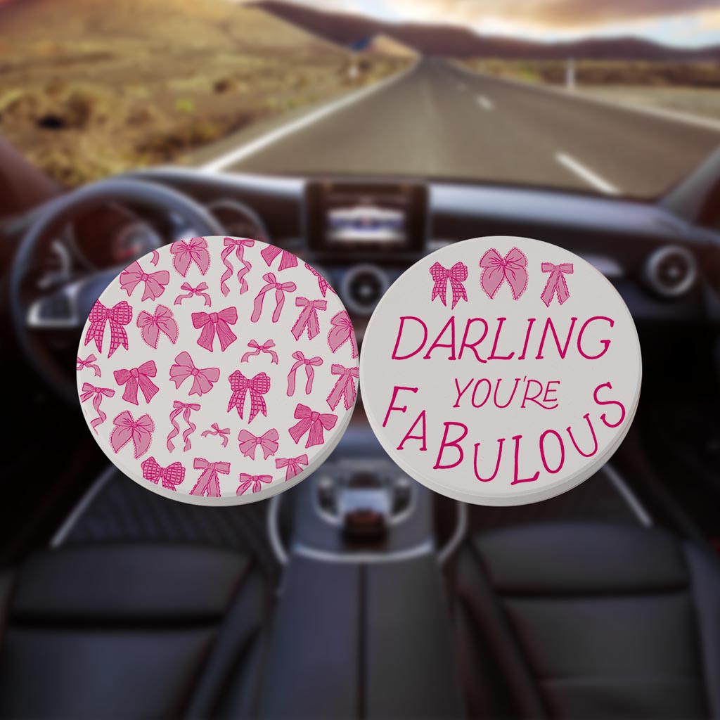 Preppy Bows Car Coaster Pack | Pink Preppy Bows
