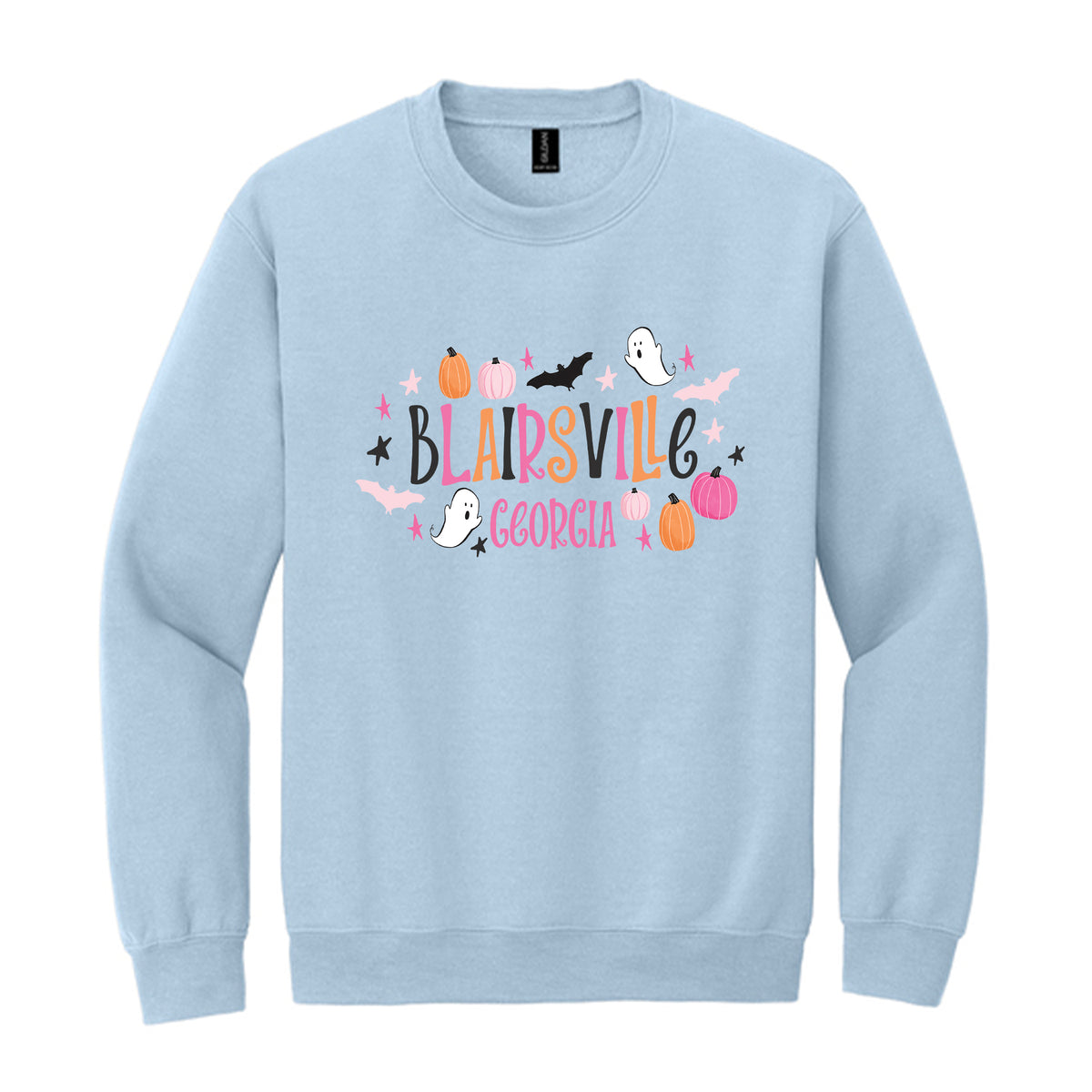 Gildan Sweatshirt Light Blue-Happy Ghost | Custom | Personalize- Halloween