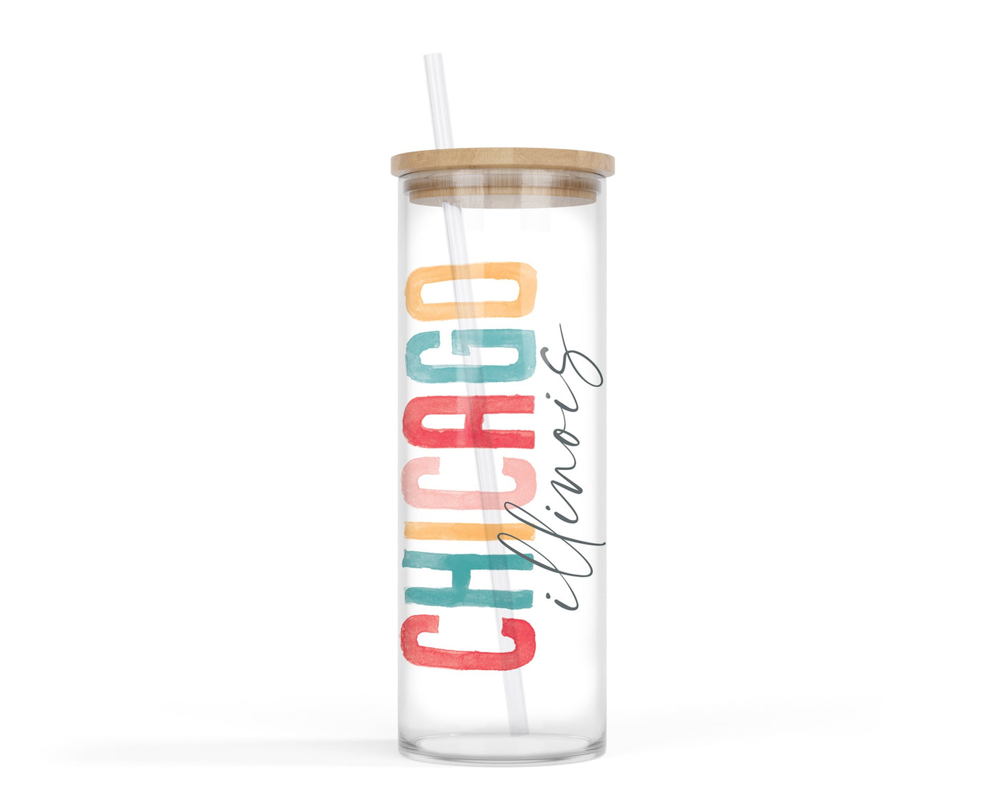 24oz Cold Brew Glass Watercolor City Chicago IL