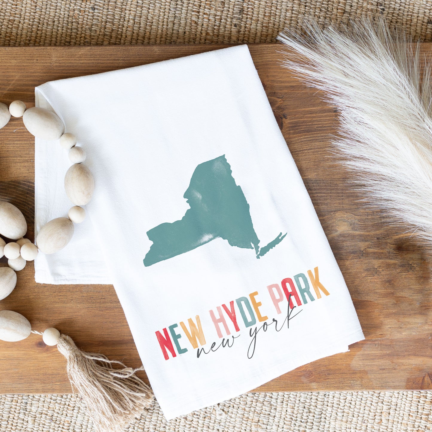 Tea Towel Watercolor City New Hyde Park NY