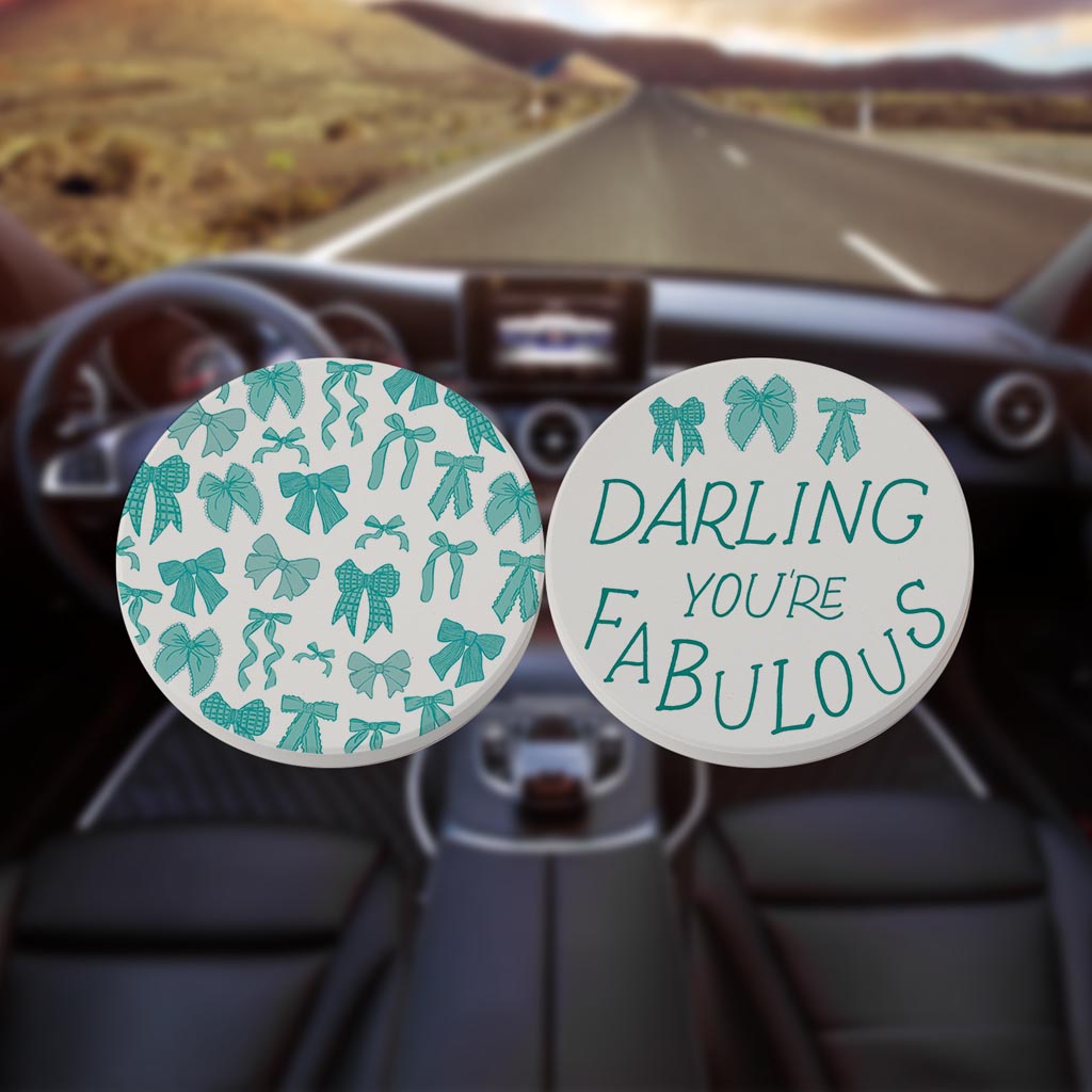 Preppy Bows Car Coaster Pack | Blue Preppy Bows
