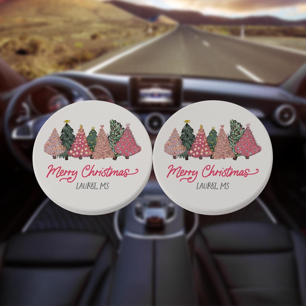 Love+Local Car Coaster Pack | Pink Christmas Trees