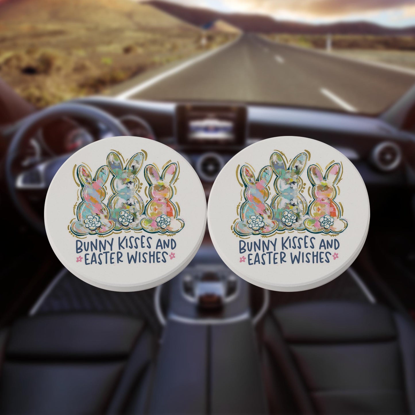 Car Coaster 2-Pack Kalia Lane-Bunny Kisses & Easter Wishes