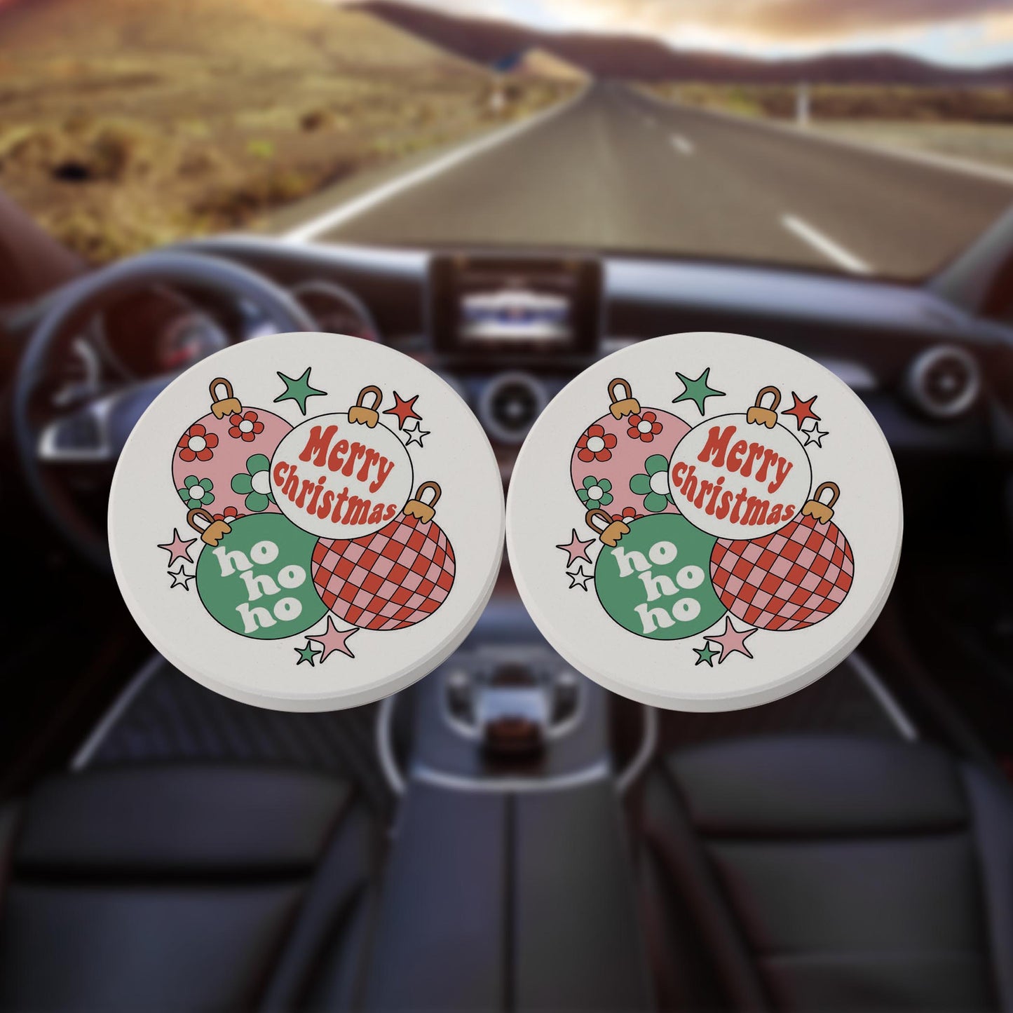 Car Coaster 2-Pack Kalia Lane-Retro Christmas Ornaments