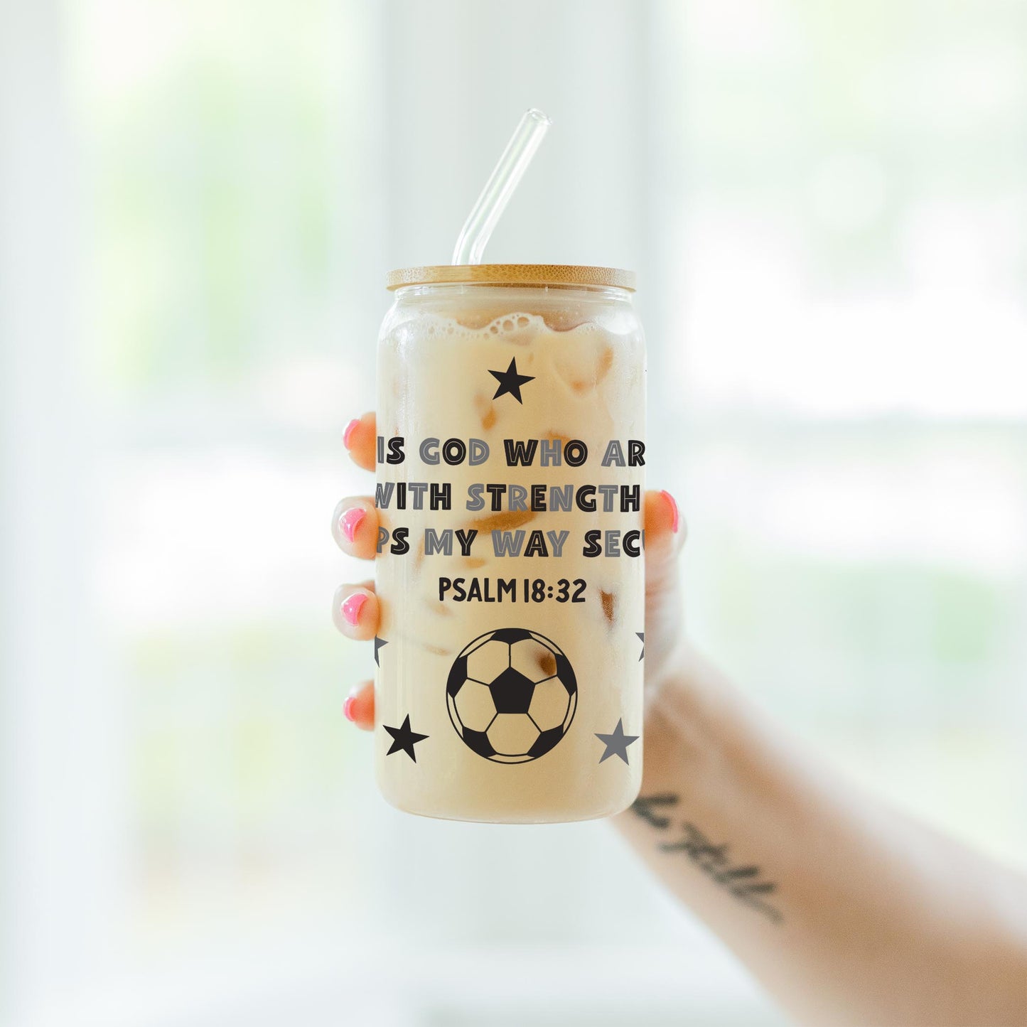 16oz Cold Brew Glass-It Is God Soccer Grey & Black