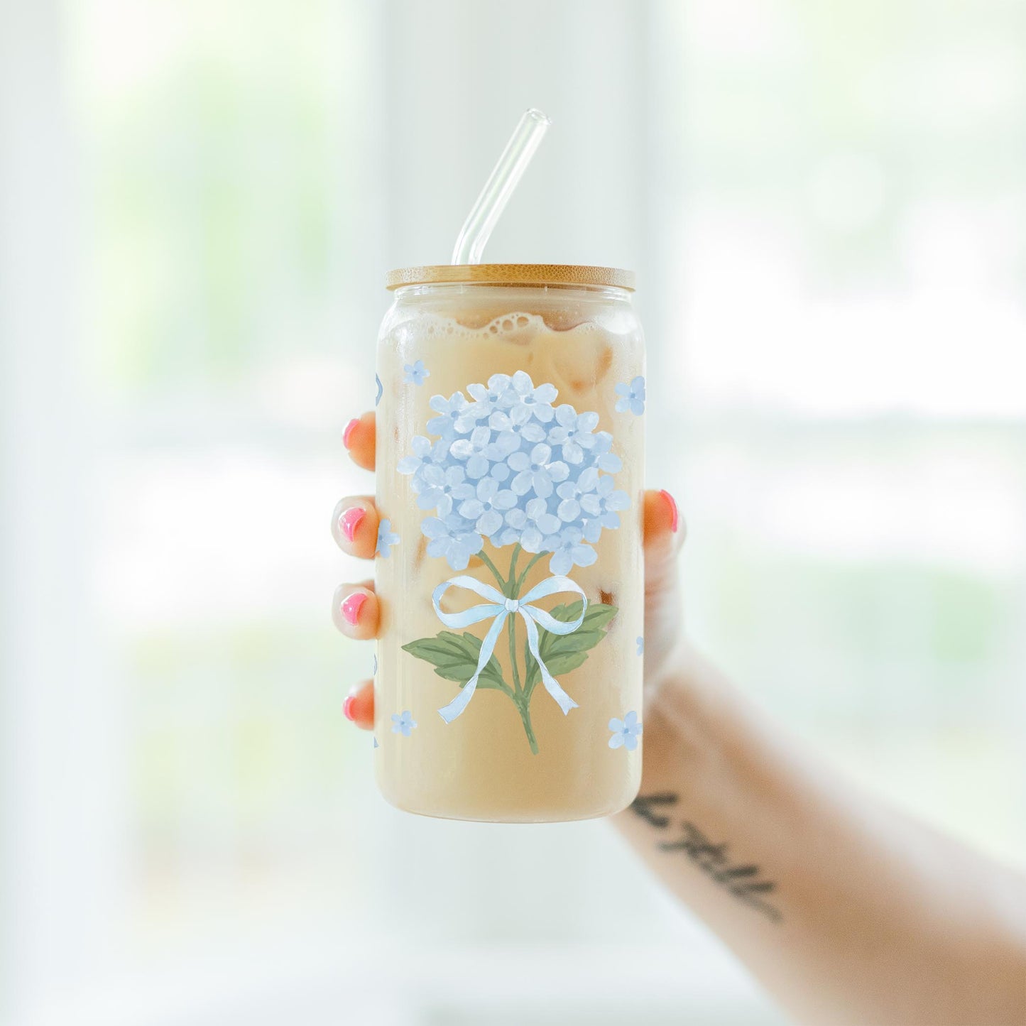 16oz Cold Brew Glass-Hydrangea Cottage -7
