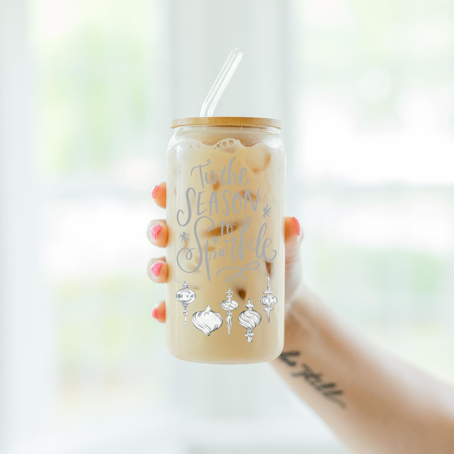 16oz Cold Brew Glass-Holiday Tidings Season To Sparkle -7