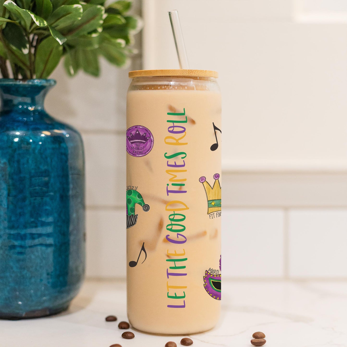 24oz Cold Brew Glass-Mardi Gras Let The Good Times Roll