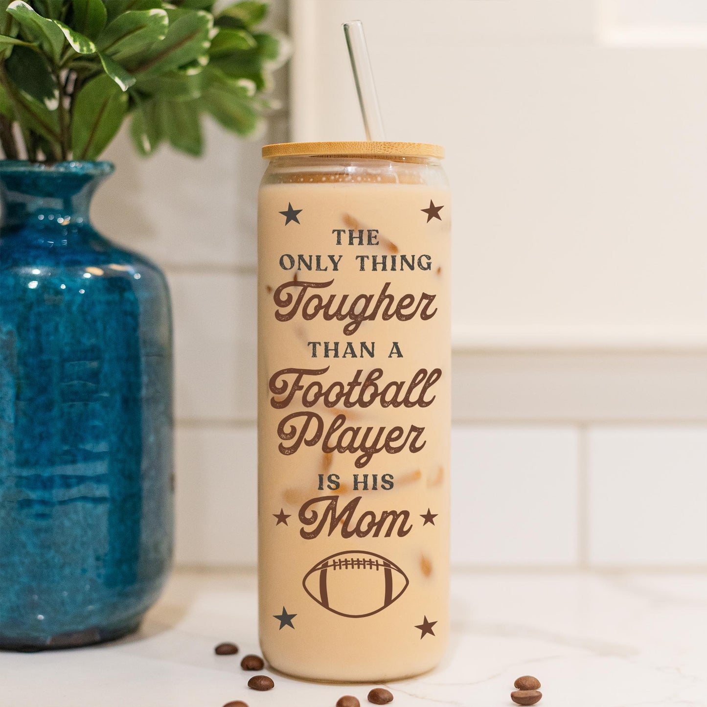 24oz Cold Brew Glass-Football Mom Tough -4