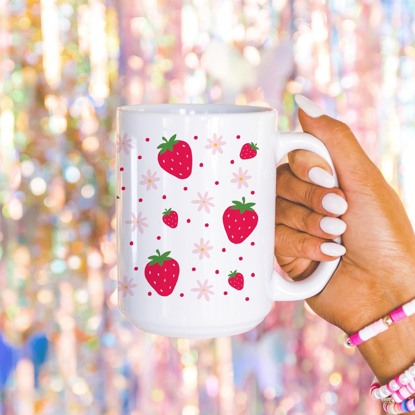 15oz Coffee Mug White-Strawberry Parlor -4