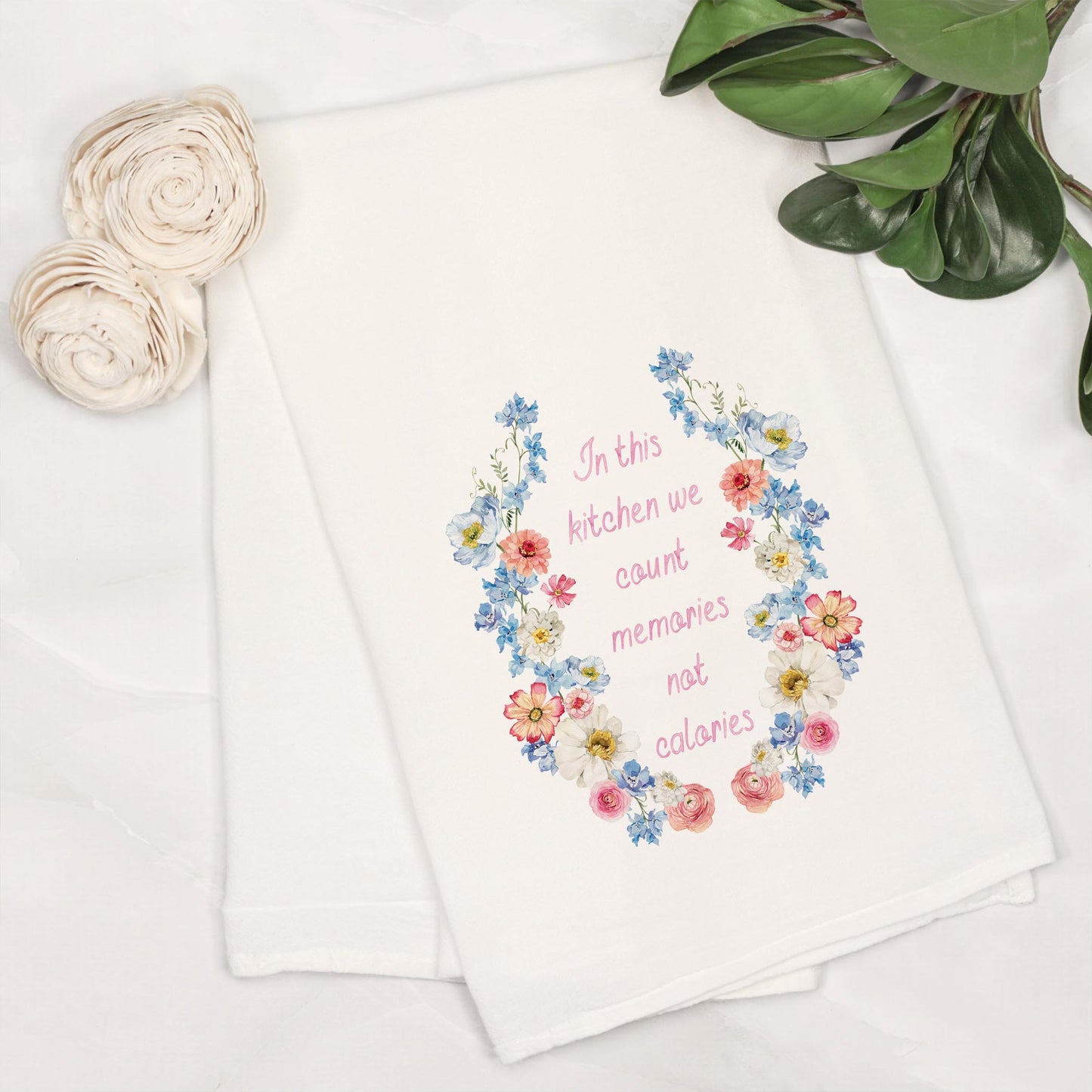 Cotton Tea Towel White-Fantasy Garden Memories Not Calories -6