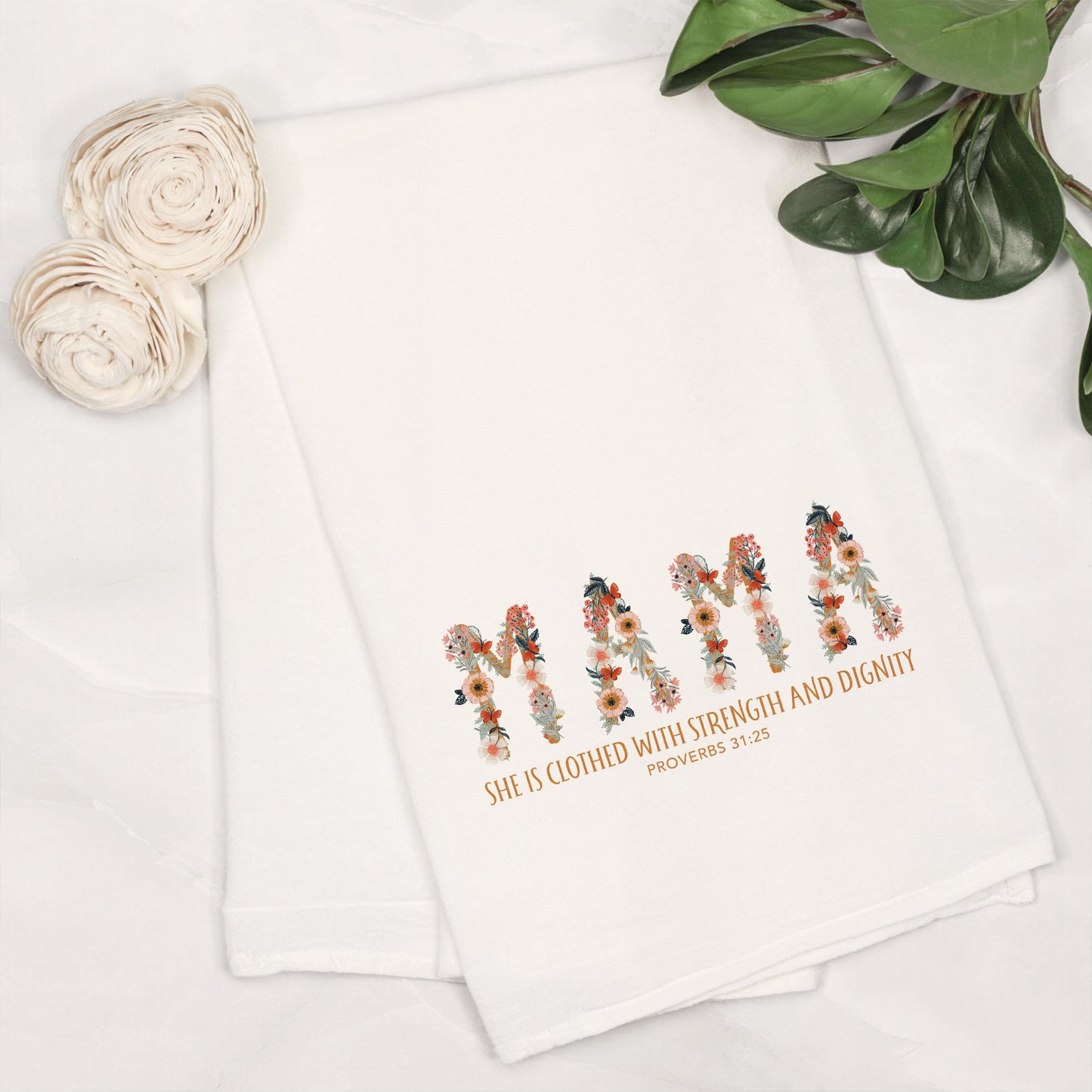Cotton Tea Towel White-Pretty Things Floral Faith Mama -6