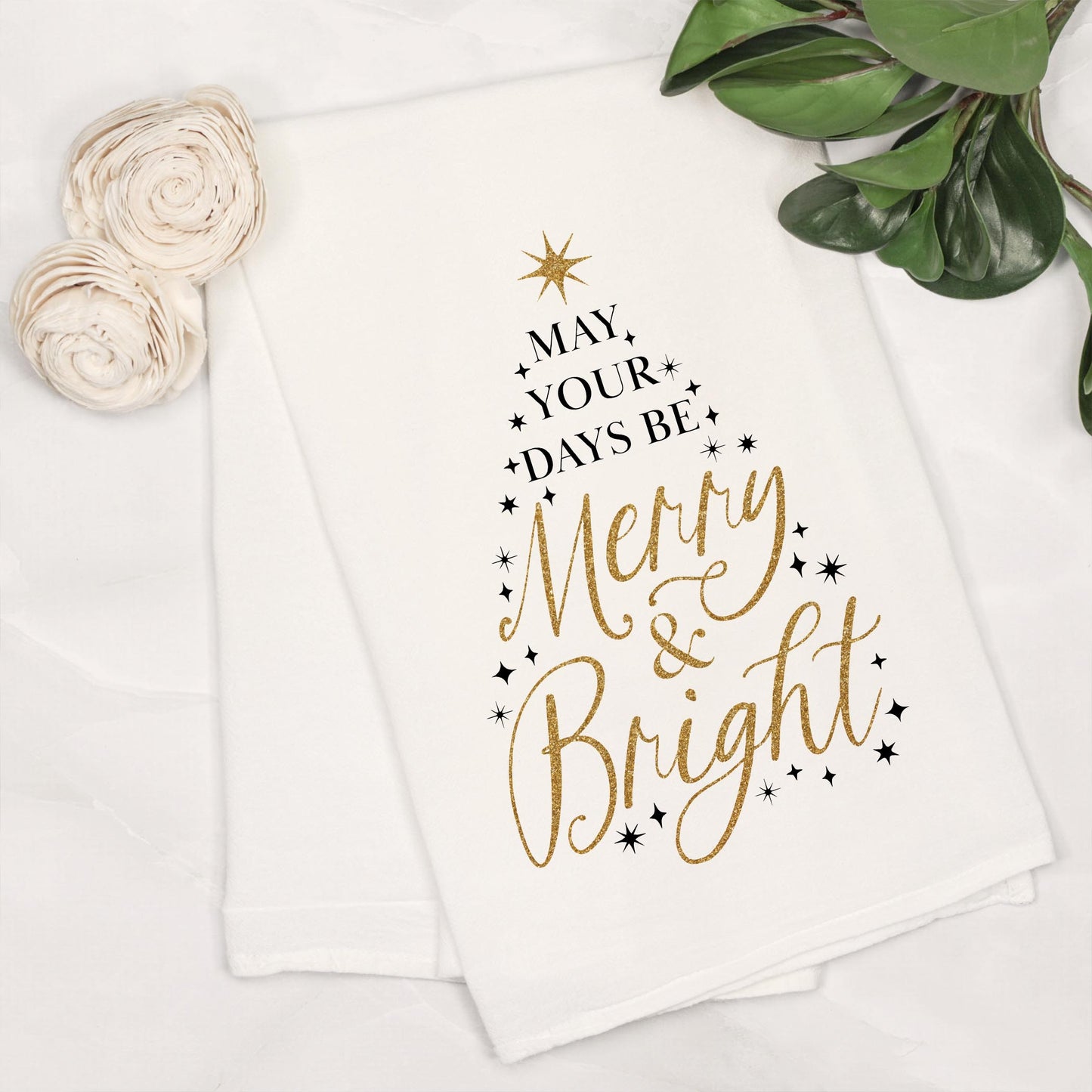 Cotton Tea Towel White-Noir Christmas Merry & Bright -6