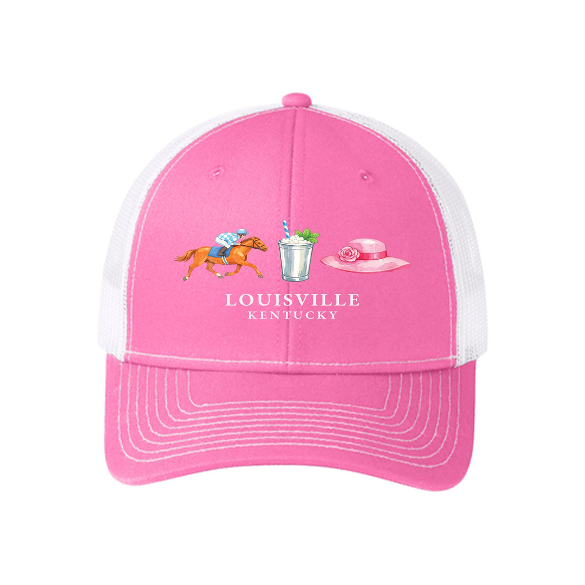 Pink & White Trucker Hat-Derby | City & State | Hometown -0