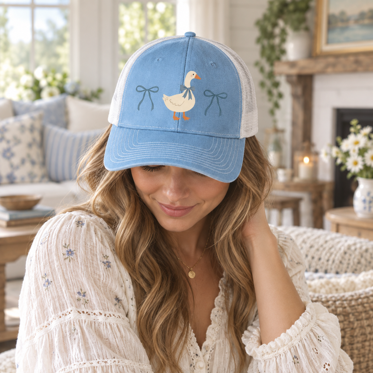 Blue & White Trucker Hat-Vintage Goose