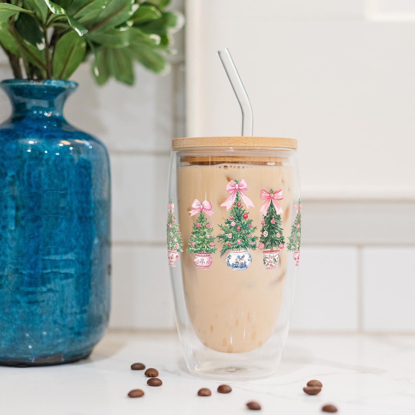 16oz Double Insulated Glass Tumbler-Blush & Baubles - A Grand Millennial Christmas -4