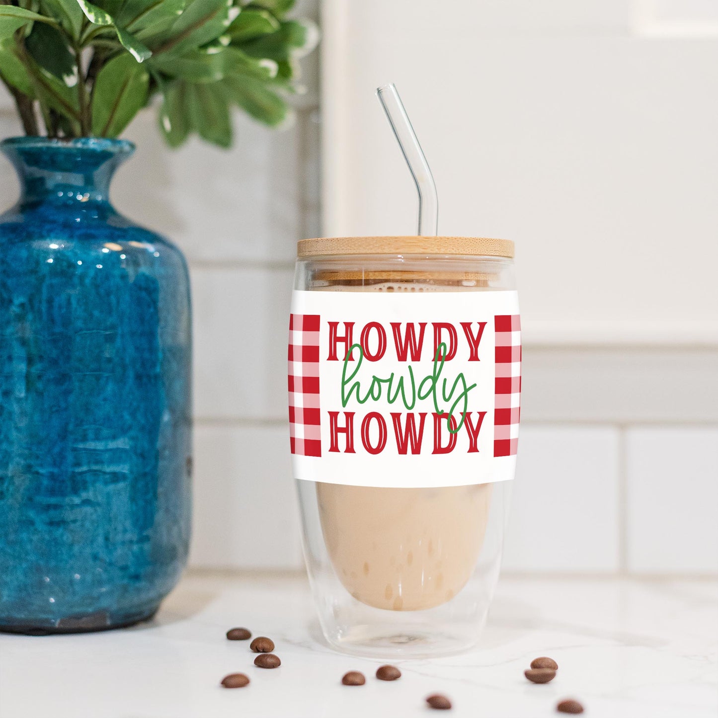 16oz Double Insulated Glass Tumbler-Western Christmas -4