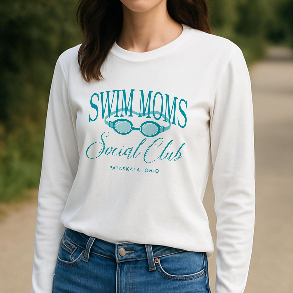 Long Sleeve T-Shirt White-Swim Mom | School Team | City & State -3