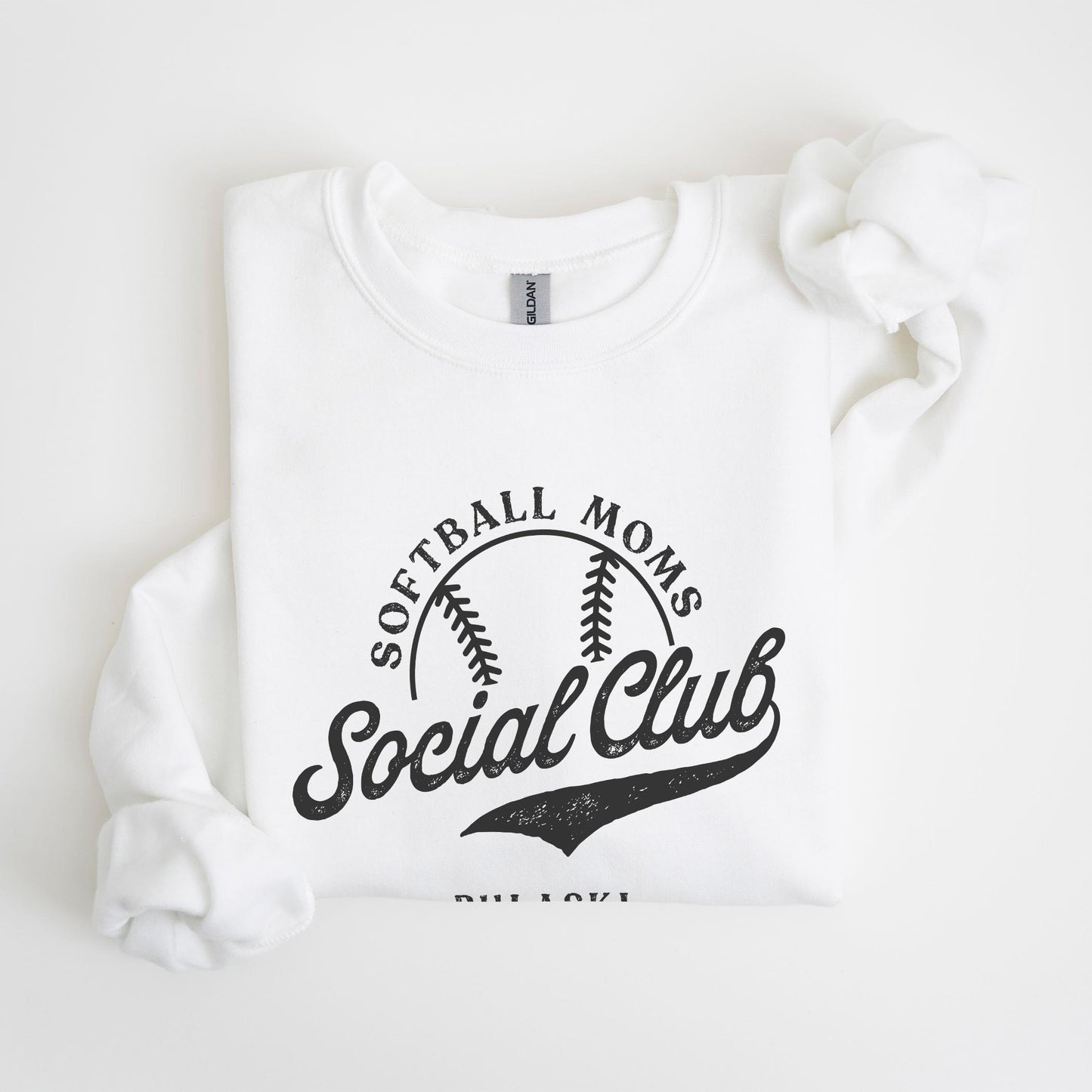Gildan Sweatshirt White-Softball Mom | Custom | Your Hometown -4