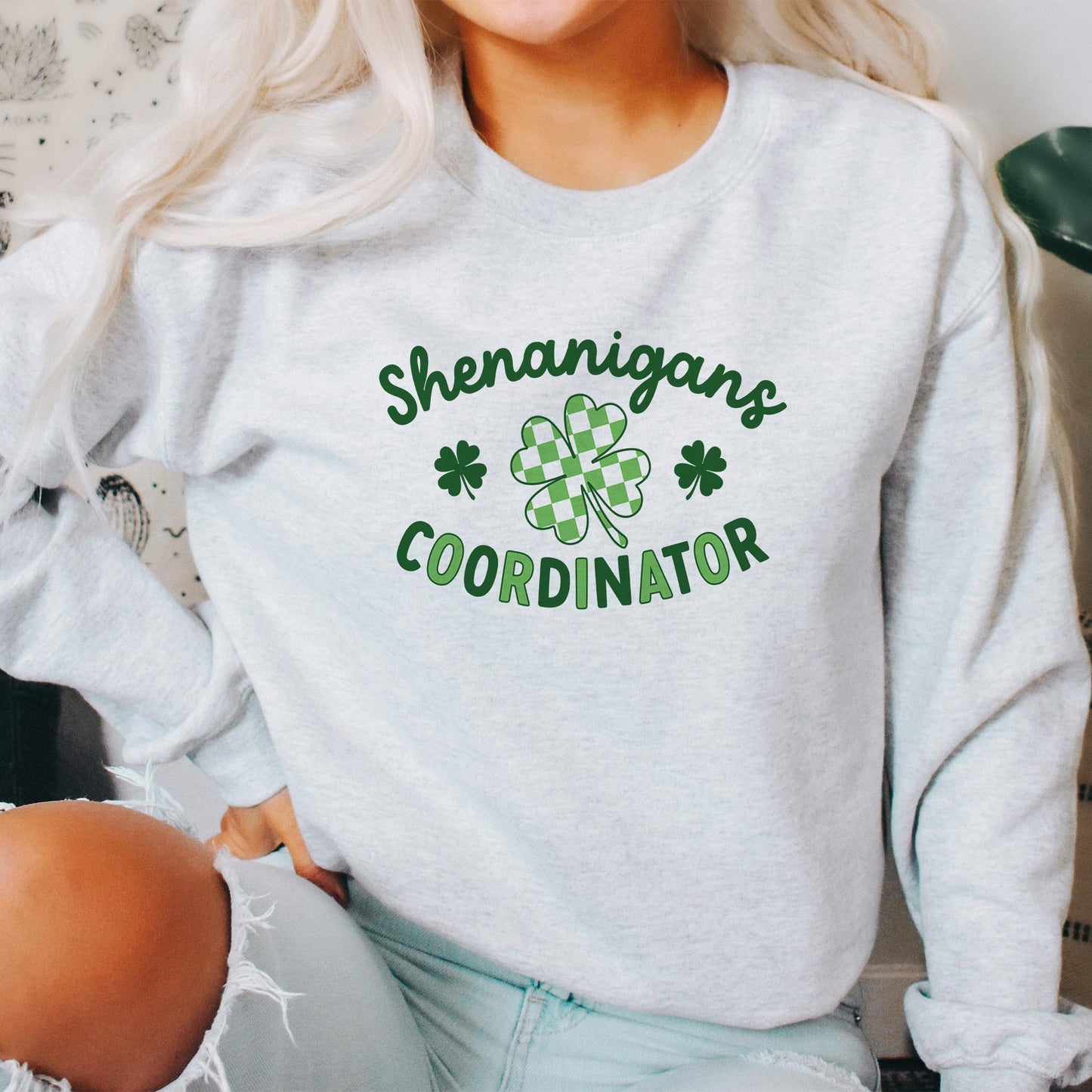 Gildan Sweatshirt Heather Grey-St. Patrick's Day Shenanigans Coordinator -1