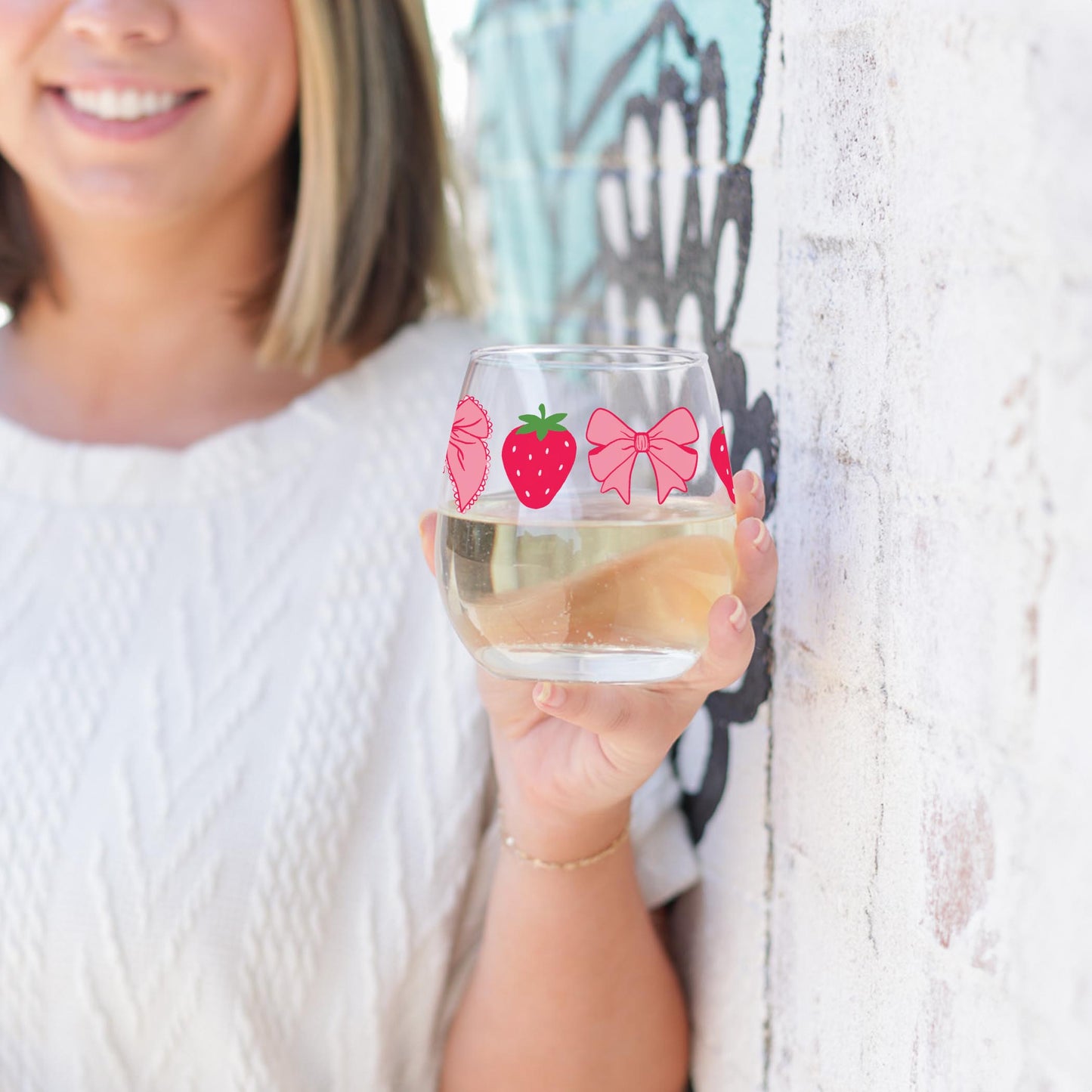 15oz Stemless Wine Glass-Strawberry Parlor -3