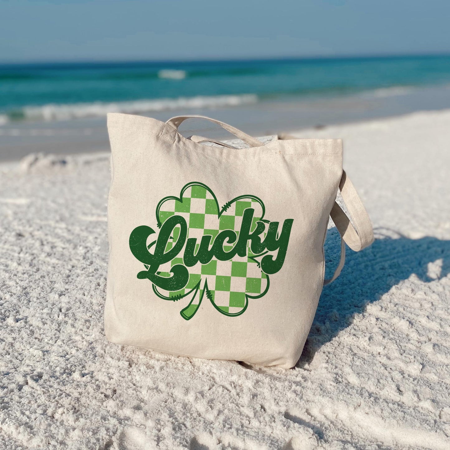 Tote Bag Natural Canvas-St. Patrick's Day Lucky Checker Shamrock -3