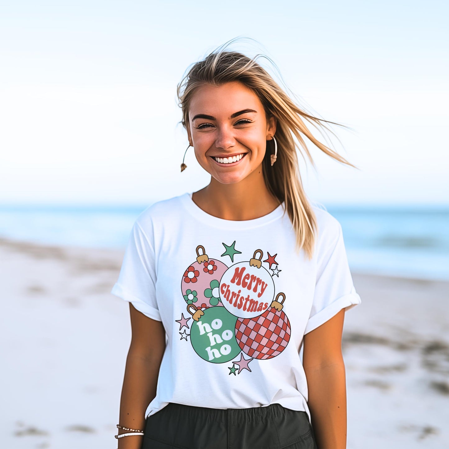 Bella Canvas T-Shirt White-Retro Christmas Ornaments