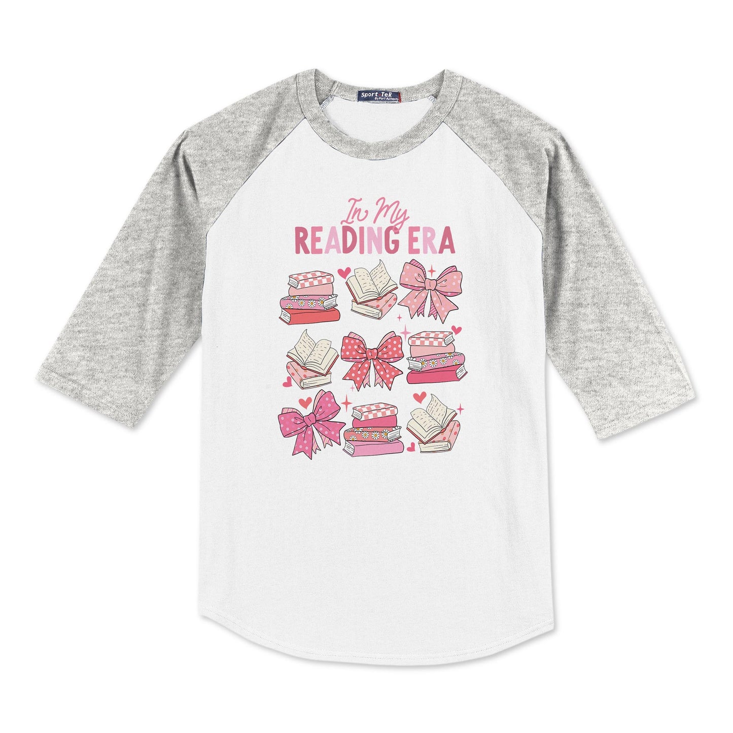 Sport-Tek® Youth Colorblock Raglan Grey/White-In My Reading Era -0