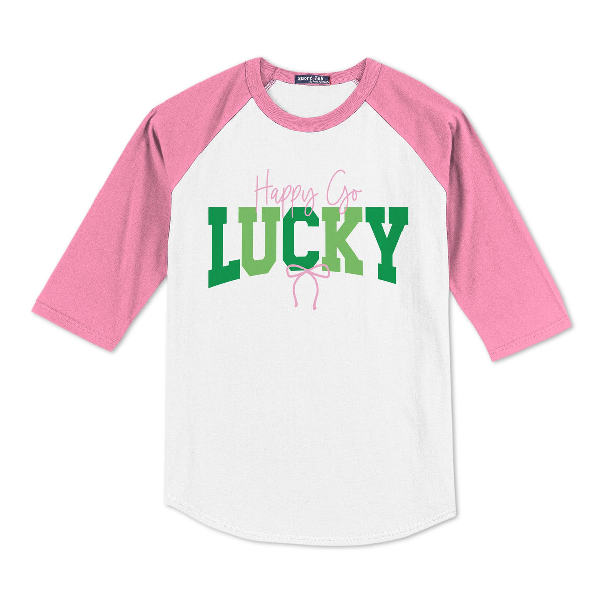 Sport-Tek® Youth Colorblock Raglan Pink/White-St. Patty's Day -0