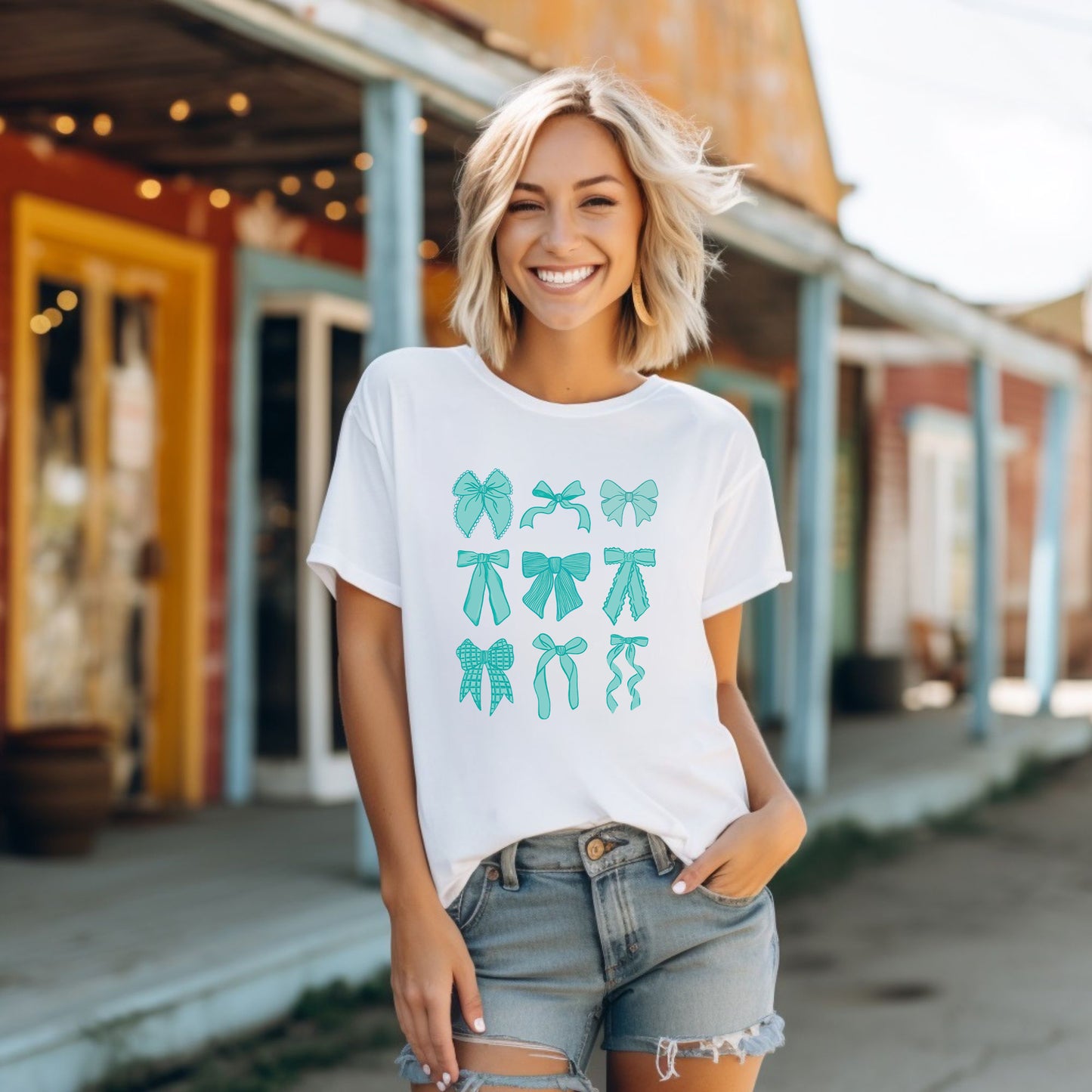 Preppy Bows Graphic T-Shirt | Blue Preppy Bows