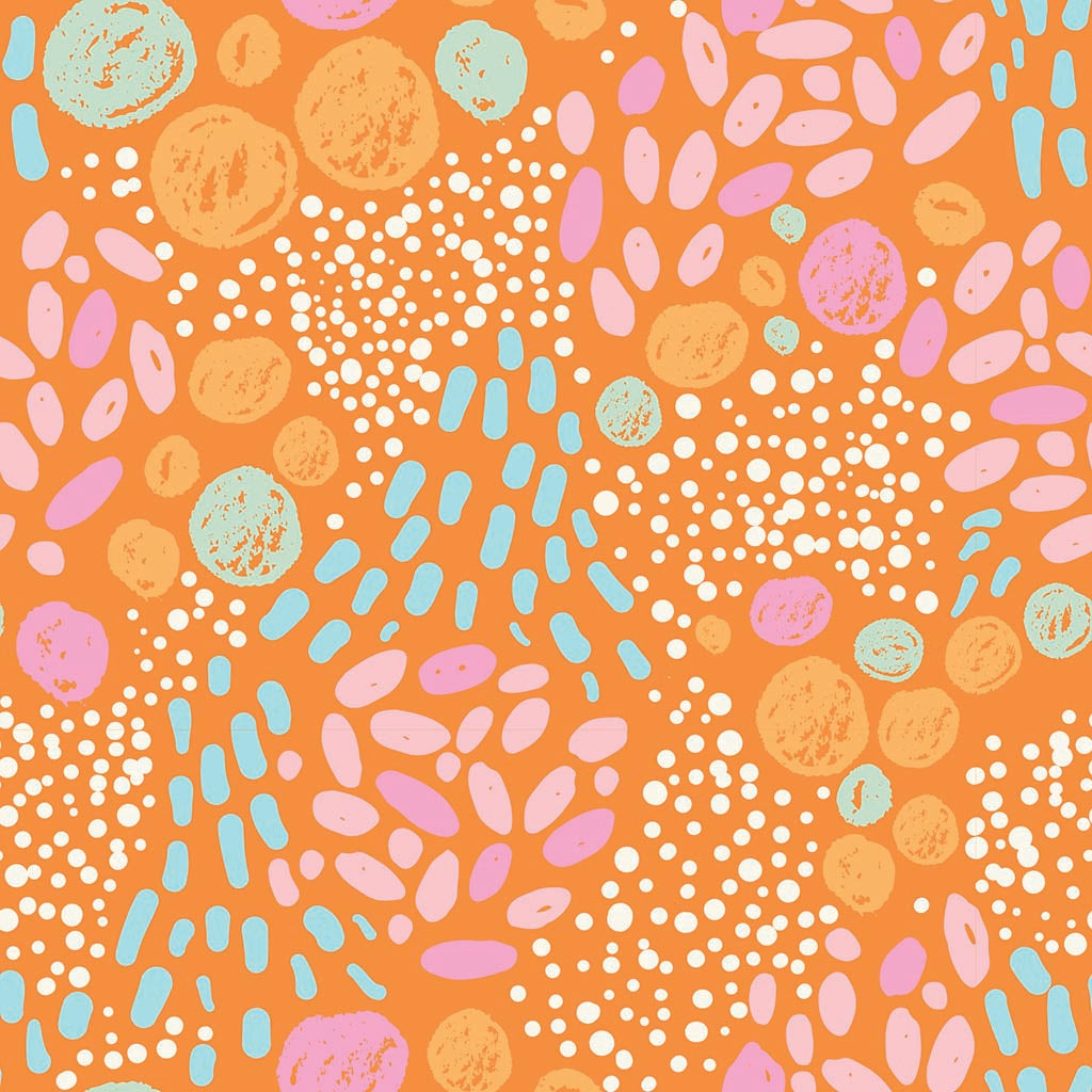 Ceramic Square Coaster-Bright Whimsical Orange Pattern -7