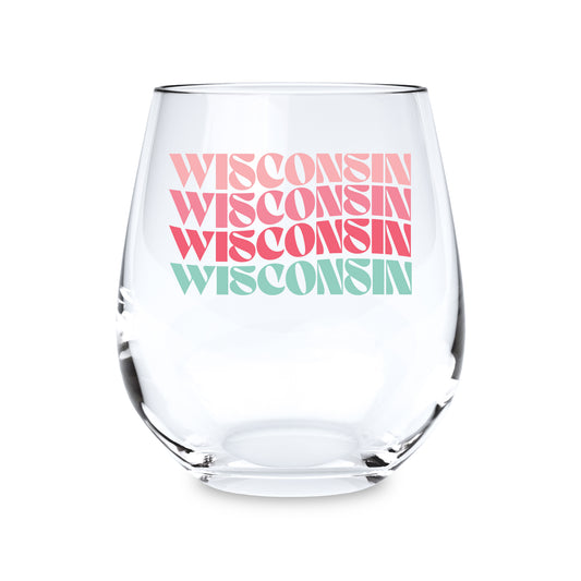 Stemless Wine Glass Retro Wave Wisconsin