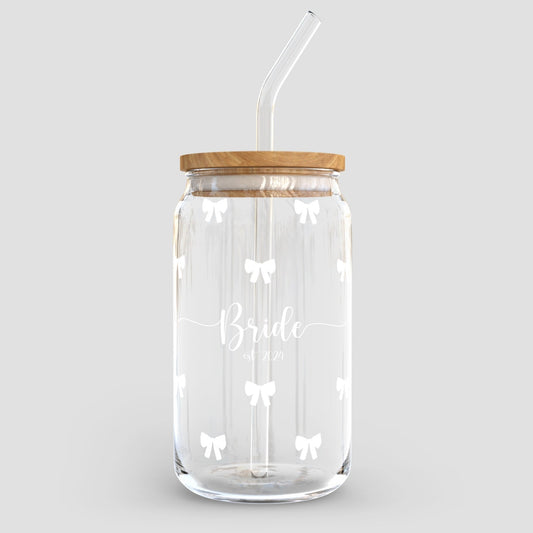 Wedding 16oz. Glass Tumbler | Bride EST Bows