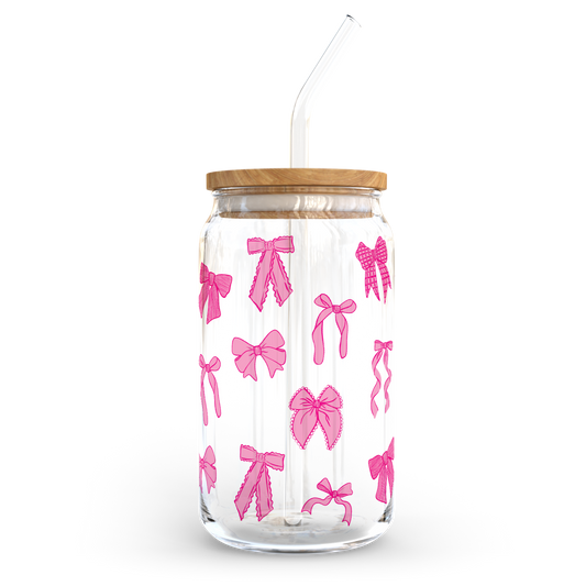 Preppy Bows 16oz. Glass Tumbler | Pink Preppy Bows