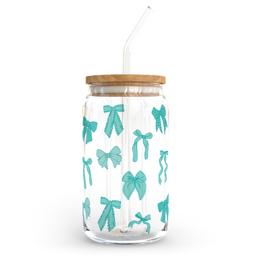 Preppy Bows 16oz. Glass Tumbler | Blue Preppy Bows