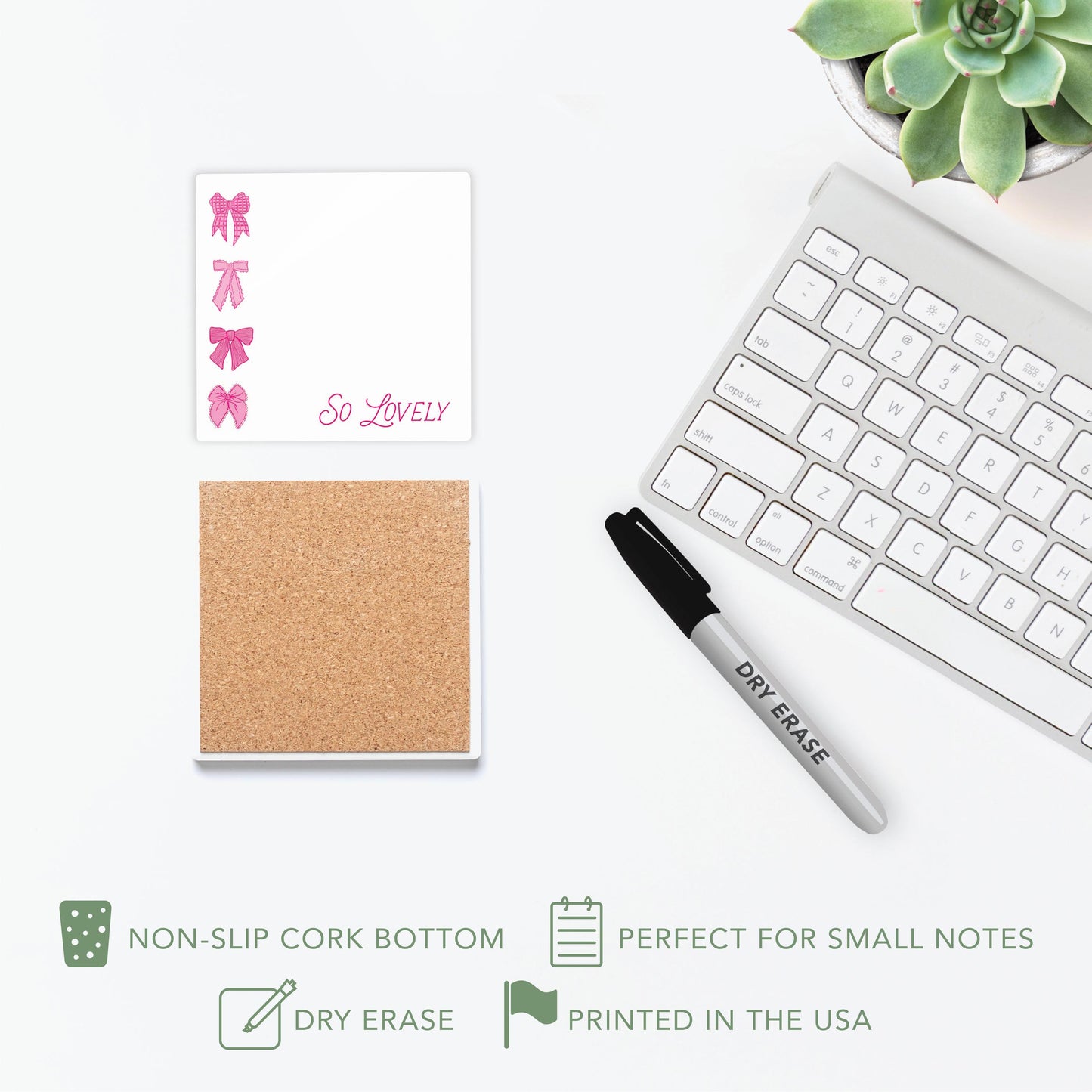 Preppy Bows 4x4 Dry Erase | Pink Bow So Lovely