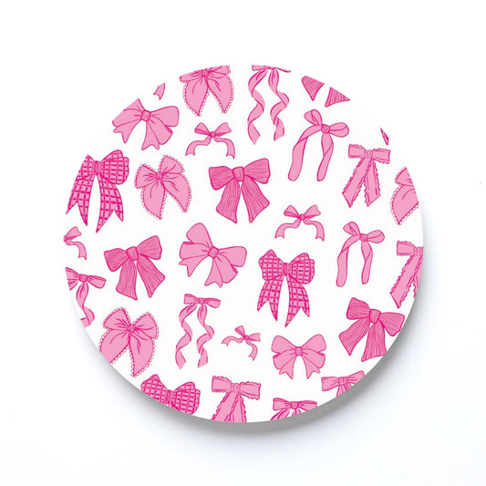 Preppy Bows Round Coaster | Pink Preppy Bows