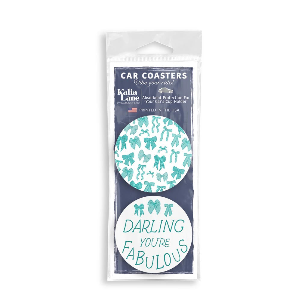 Preppy Bows Car Coaster Pack | Blue Preppy Bows