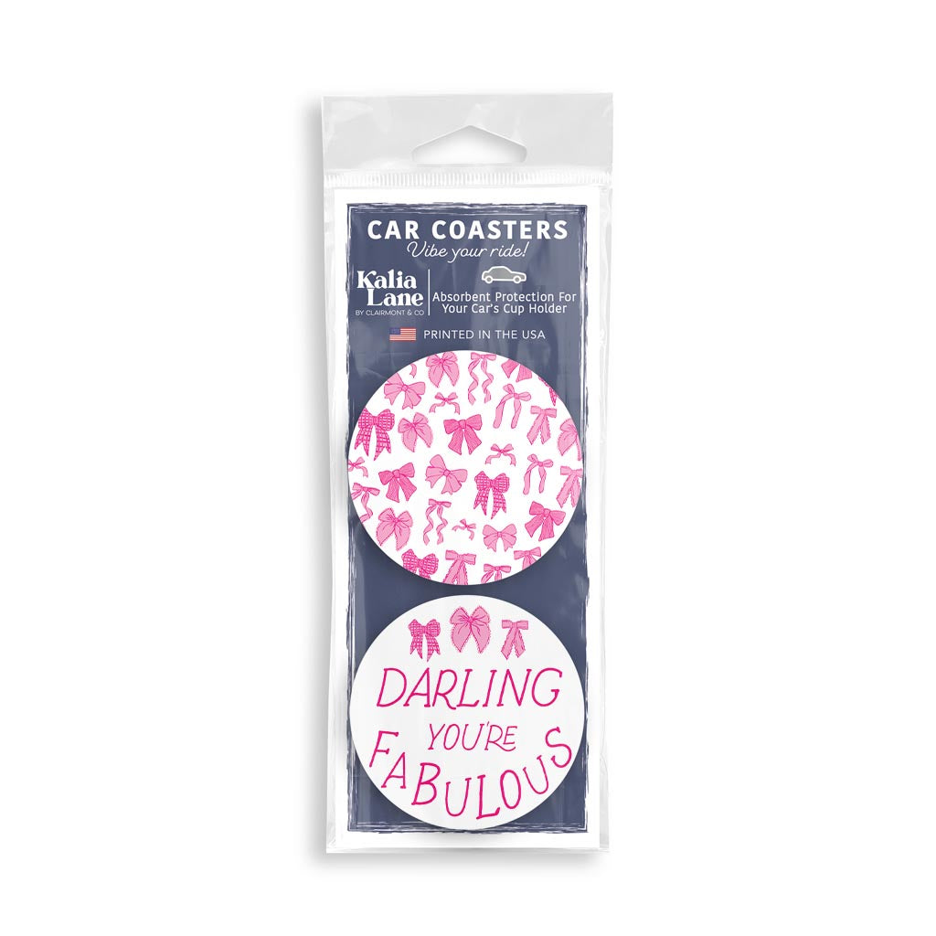 Preppy Bows Car Coaster Pack | Pink Preppy Bows