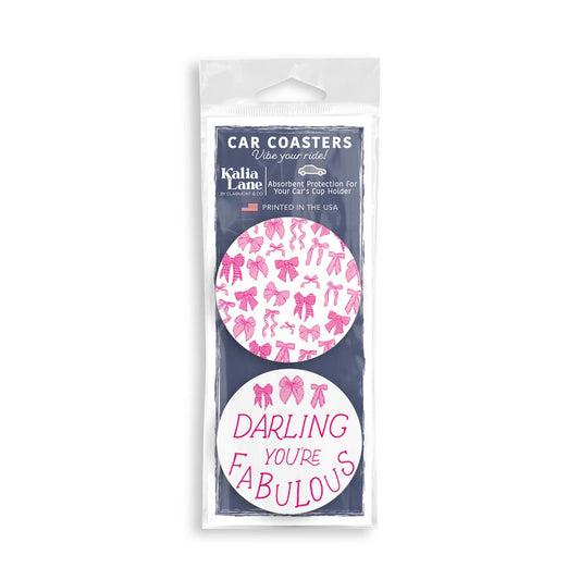 Preppy Bows Car Coaster Pack | Pink Preppy Bows