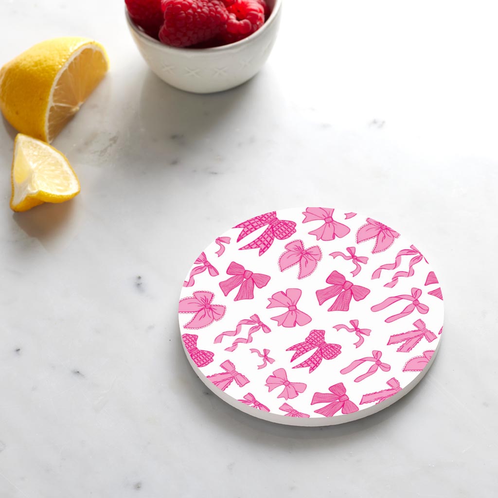 Preppy Bows Round Coaster | Pink Preppy Bows