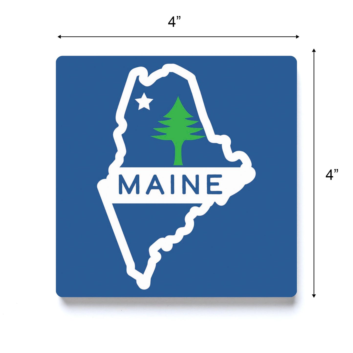 Maine State Shape with Tree and Star Flag