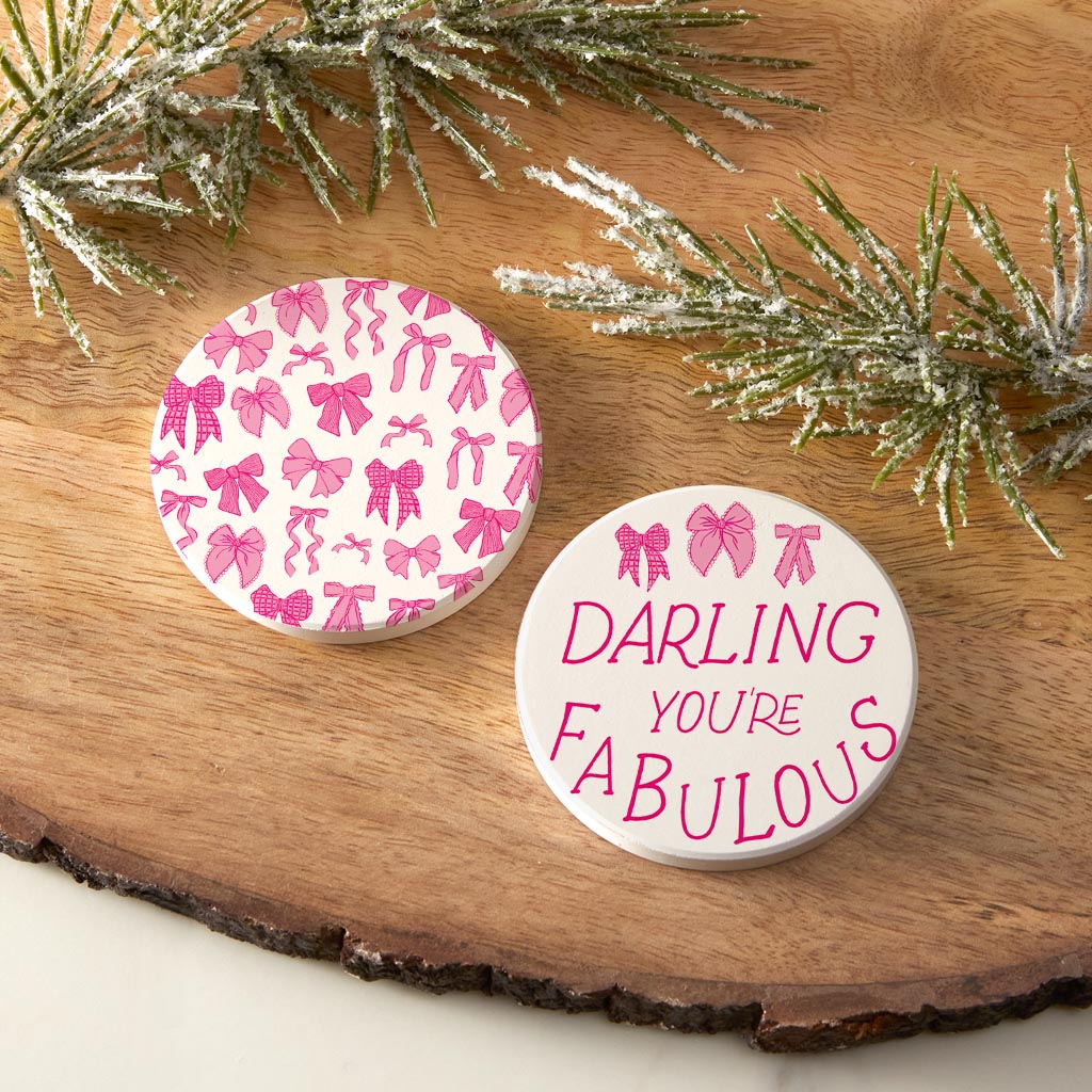 Preppy Bows Car Coaster Pack | Pink Preppy Bows
