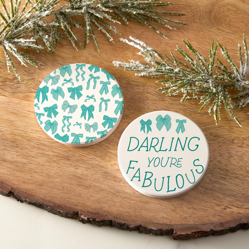 Preppy Bows Car Coaster Pack | Blue Preppy Bows