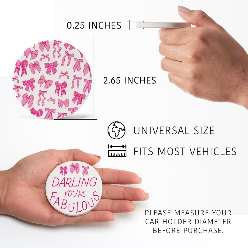 Preppy Bows Car Coaster Pack | Pink Preppy Bows
