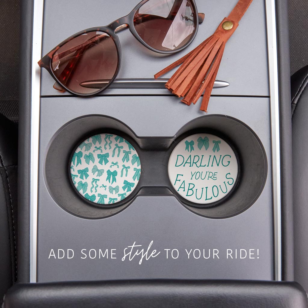 Preppy Bows Car Coaster Pack | Blue Preppy Bows