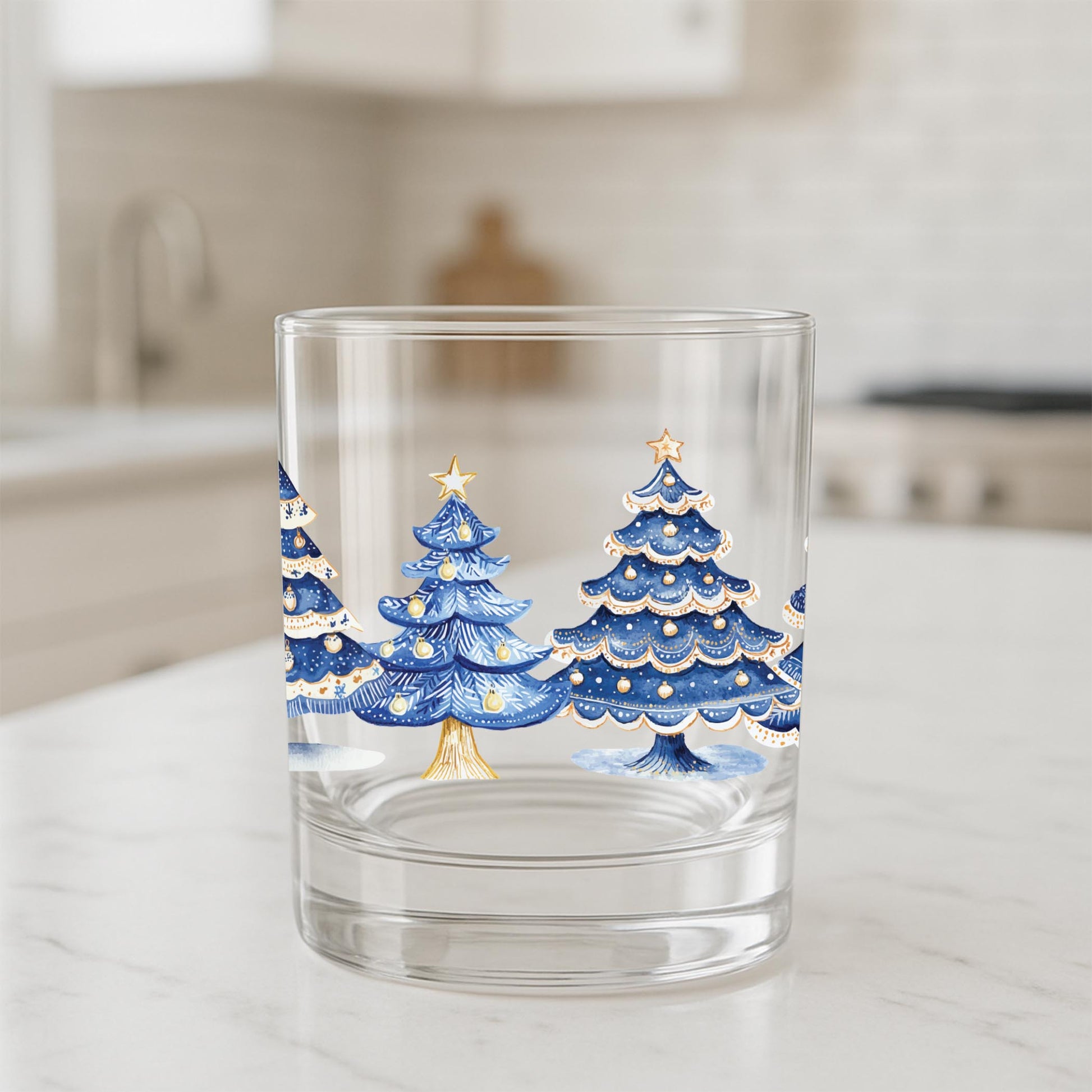 11oz Bourbon Glass-Blue Noel - A Grand Millennial Christmas -1