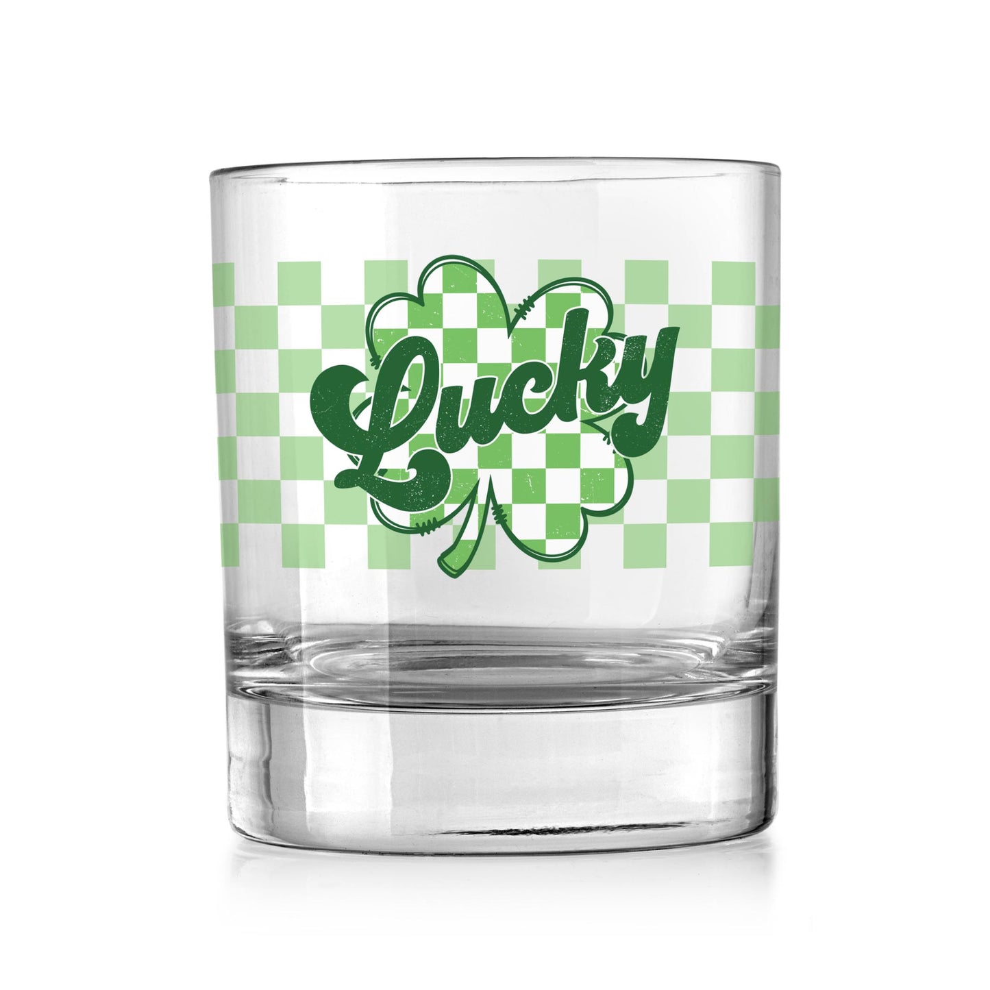 11oz Bourbon Glass-St. Patrick's Day Lucky Checker Shamrock -0