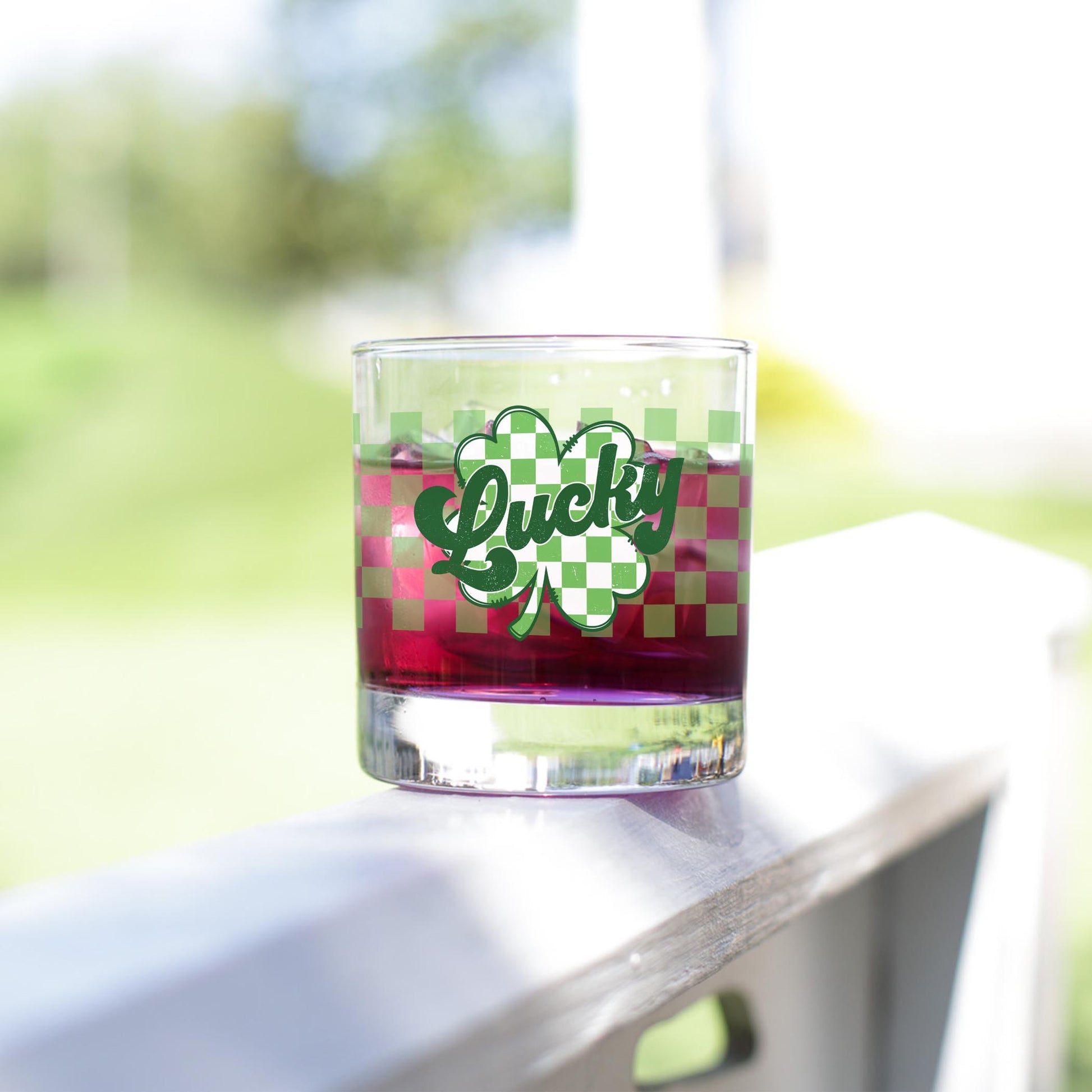 11oz Bourbon Glass-St. Patrick's Day Lucky Checker Shamrock -4