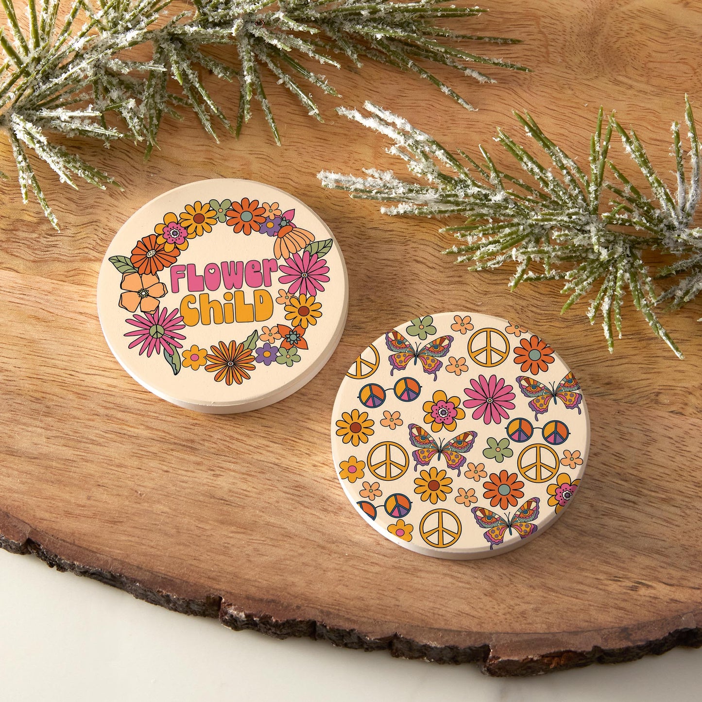Car Coaster 2-Pack Kalia Lane-Bright Retro Flower Child & Icons -6